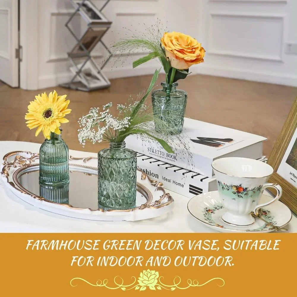 Green Glass Bud Vase Set of 22, Small Vases for Flowers, Clear Glass Vases for C - Picture 5 of 7